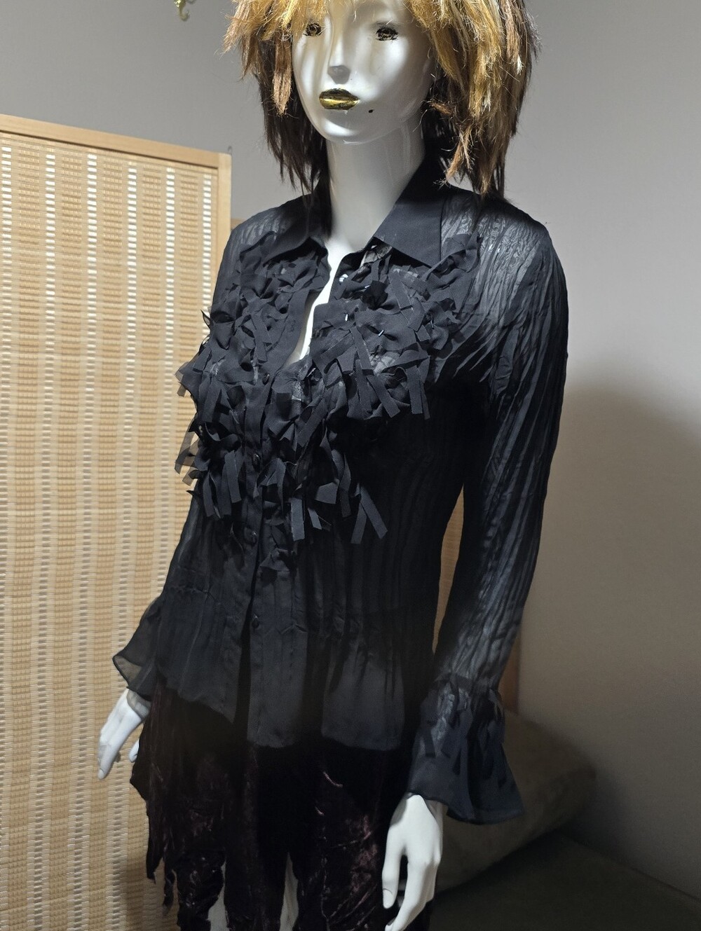 Notations Black Ruffle-Front Button Blouse - Picture 3 of 6